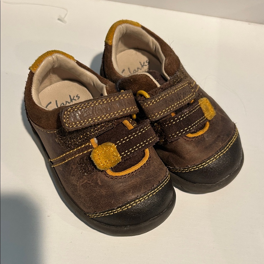 Clarks Brown and Yellow Baby Walker Shoes